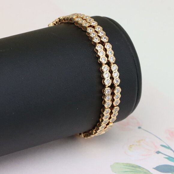"Elegant Double Layer Rose Gold Bracelet with Hexagonal Crystals, XPBL0924 - Picture 7 of 12